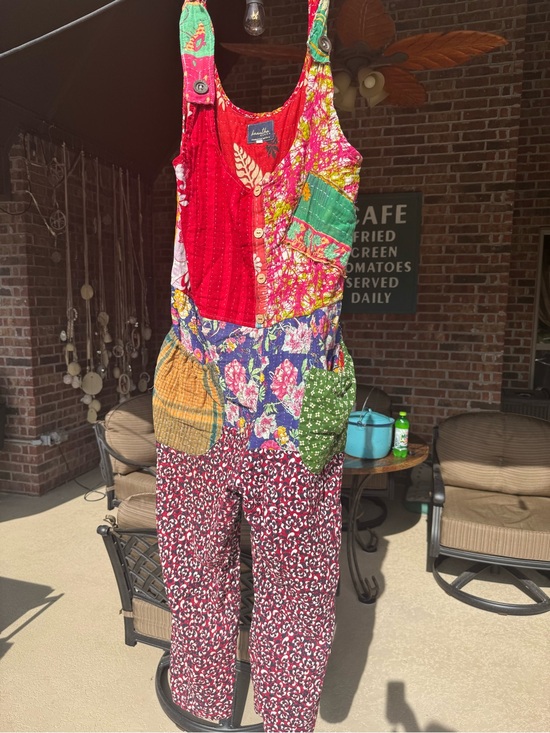 Karma Pants - Kantha Patchwork Boho Jumpsuit with Button Front